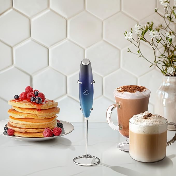 Zulay Kitchen Powerful Milk Frother Wand With 4 AA Duracell Batteries - Ultra Fast Handheld Drink Mixer - Electric Whisk Foam Maker for Coffee, Lattes, Cappuccino, Matcha & Creamer - Deep Sea - Image 6
