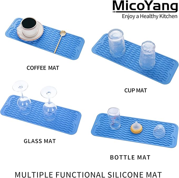 MicoYang Silicone Dish Drying Mat for Multiple Usage,Easy clean,Eco-friendly,Heat-resistant Silicone Mat for Kitchen Counter,Sink,Bar,Bottle,or Cup Lichen Blue M 17 inches x 6 inches - Image 4