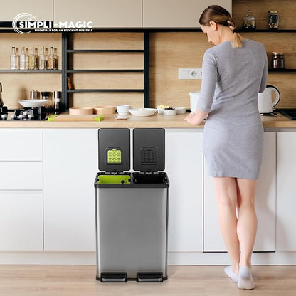 Simpli-Magic 16 Gallon (60L) Elegant Black Step Trash Can – Dual Compartment Kitchen Garbage Can with Waste & Recycling Bins – Slow-Close Lid, Odor Control, Hands-Free, Premium Stainless Steel - Image 9