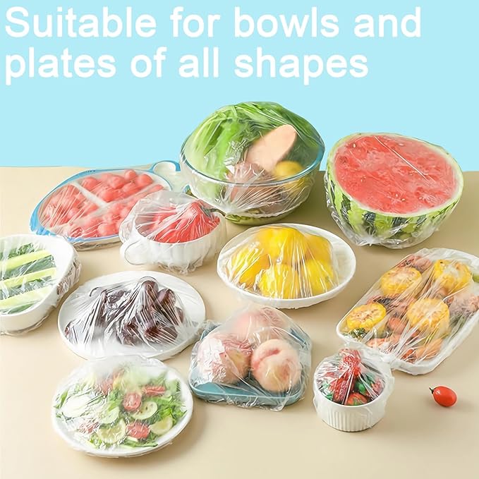 300pcs Plastic Bowl Covers Food Cover, Food Fresh Keeping Bags Elastic Reusable Plastic Stretch Elastic Food Storage Covers Kitchen Dining Plate Bread Proofing Universal Kitchen Wrap (White-L) - Image 3