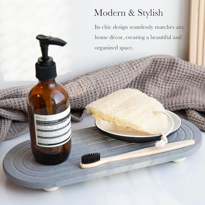 Instant Dry Sink Caddy Organizer – Water Absorbing Stone Tray for Kitchen Bathroom Countertop, Fast Drying Sink Caddy (with Wooden Feet and Natural Loofah, Gray) - Image 2