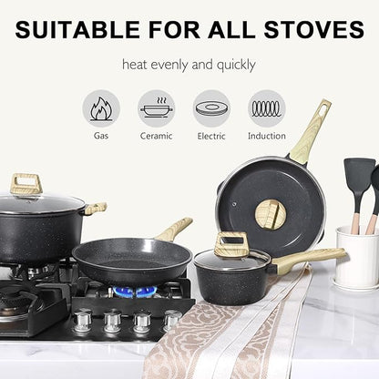 GiPP Ceramic Pots and Pans Set Non Stick - 22Pcs Nonstick Cookware Set, Non-Toxic Healthy Kitchen Cooking Set w/Frying Pans Set, Dishwasher Safe, PFAS PTFE PFOA PFOS Free, Dark Gray