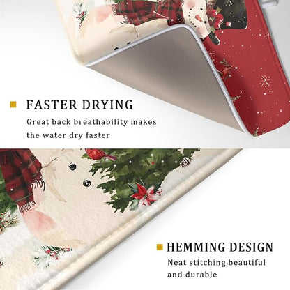 Christmas Snowman Dish Drying Mat for Kitchen Counter 18x24 Inch Watercolor Xmas Tree Bird Print Absorbent Reversible Microfiber Drying Mats Kitchen Countertop Protector Dishes Drainer Rack Pad - Image 3