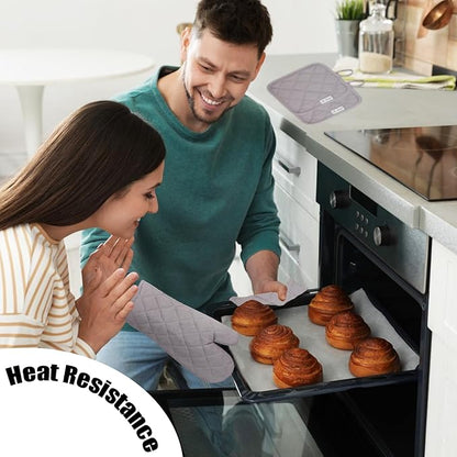 Oven Mitts and Pot Holders Sets,6 Pcs Oven Mitts and Potholders with Recycled Cotton High Heat Resistant Extra Thick Long Oven Mitts for Cooking(Gray) - Image 5