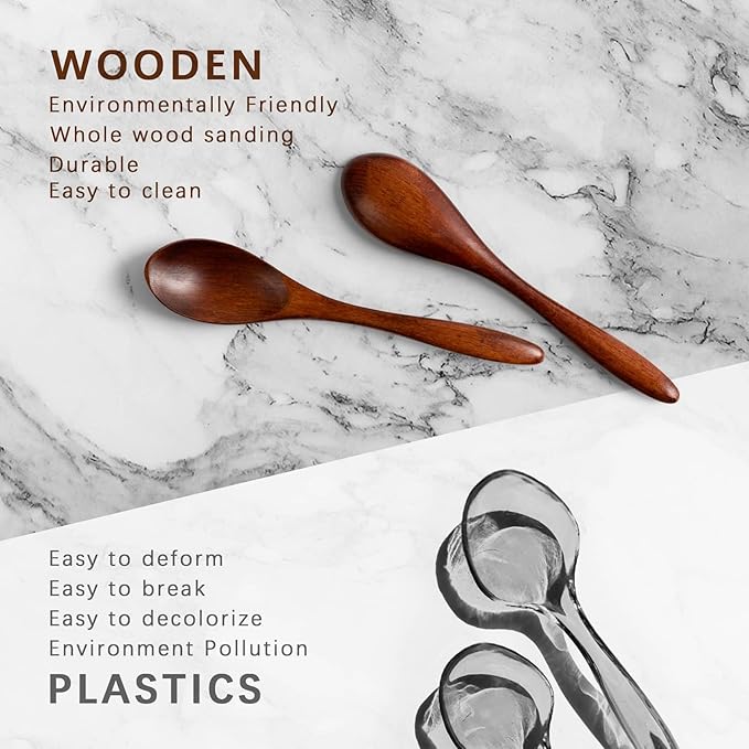 2 PCS Small Wooden Spoons, 5.8 Inch Honey Spoons for Tea, Hardwood Wooden Honey Teaspoon for Coffee, Little Tiny Wood Spoons, Bamboo Table Spoon for stirring, Wooden Spoons for Utensils Set - Image 4