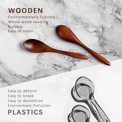 2 PCS Small Wooden Spoons, 5.8 Inch Honey Spoons for Tea, Hardwood Wooden Honey Teaspoon for Coffee, Little Tiny Wood Spoons, Bamboo Table Spoon for stirring, Wooden Spoons for Utensils Set - Image 4