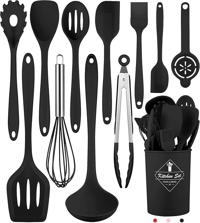 Pranski Kitchen Utensils Set-12 Pieces Silicone Cooking Utensils Set Dishwasher Safe 392°F Heat Resistant Spatula Set Nonstick Cookware by Pranski