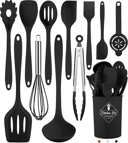 Pranski Kitchen Utensils Set-12 Pieces Silicone Cooking Utensils Set Dishwasher Safe 392°F Heat Resistant Spatula Set Nonstick Cookware by Pranski