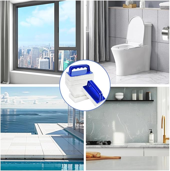 YoleShy Shower Scrubber Non-Scratch Bathtub Scrubber Heavy Duty Scrub Pad with Handle for Bathroom Tile Bathtubs Shower Tile Sink Pool Tile Spas (Blue) - Image 6