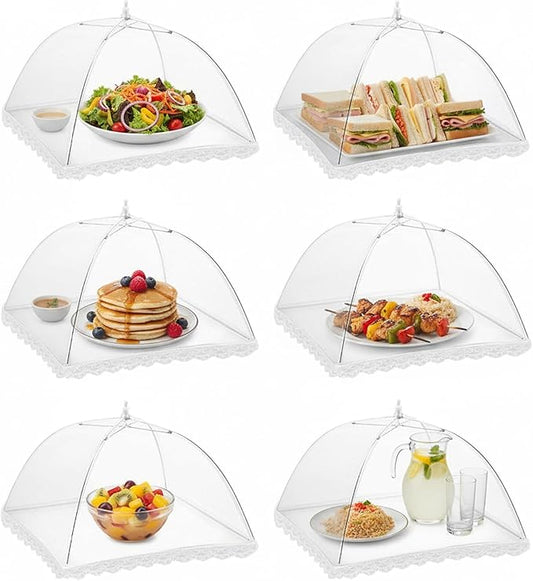 6 Pack Mesh Food Covers 17 Inch, White Pop-Up Food Tents, Collapsible Umbrella Screen Covers for Parties, BBQs, Picnics, Outdoor Camping Dining, Reusable Fly Cover by Winknowl