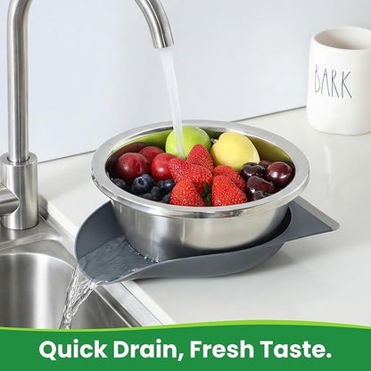 3.5QT Hands-Free 304 Stainless Steel Strainer and Colander with Self-Draining Base, Kitchen Microporous Strainers for Rice Pasta Fruits and Vegetables