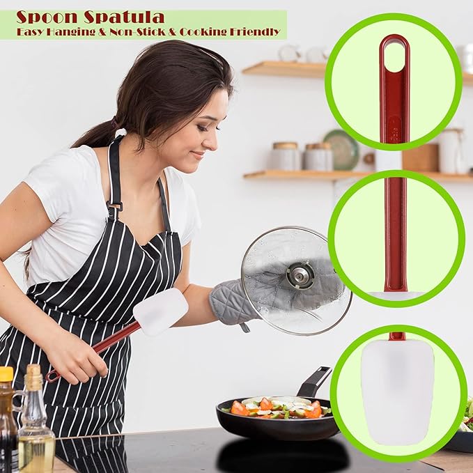 heffiso Silicone Rubber Spatula and Spoon Rubber Spatula Set of 3, High Heat Spatula Spoon, Commercial Spatula for Cooking, Commercial Rubber Spatula (3 Spoonula 16 Inches), White - Image 4