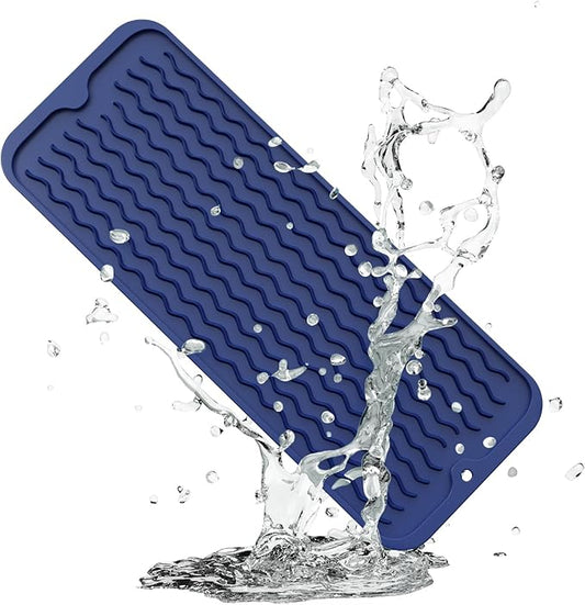 ZLR Silicone Sponge Holder & Sink Caddy Tray (6" x 17") - Narrow Dish Drying Mat for Kitchen Counter - Waterproof Soap Dispenser Organizer, Non-Slip Bathroom Vanity Tray (Midnight Blue) by ZLR
