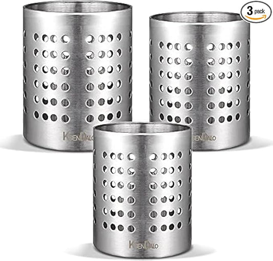KSENDALO Metal Utensil Holder Set, Small SUS304 Steel Utensil Holder Flatware Silverware Spatulas Utensils Drying Rack for Kitchen Countertop, Kitchen Home Office Organizers ,Silver (3 Pack) by KSENDALO