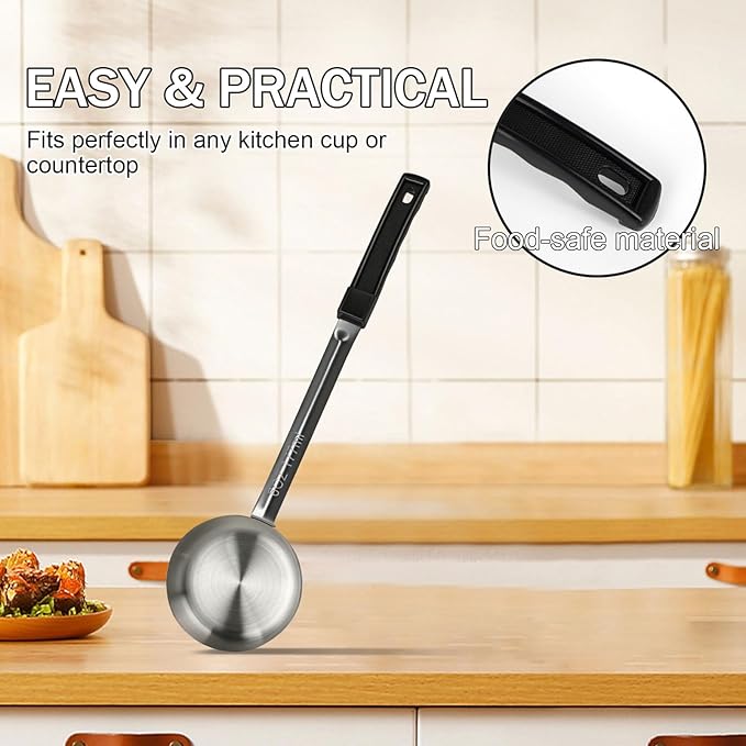 6 Ounce Solid Stainless Steel Portion Control Ladle Spoon -2Pcs Pizza Sauce Serving Spoons Portion Ladle for Sauces, Perfect for Weight Watchers, Buffets, Parties
