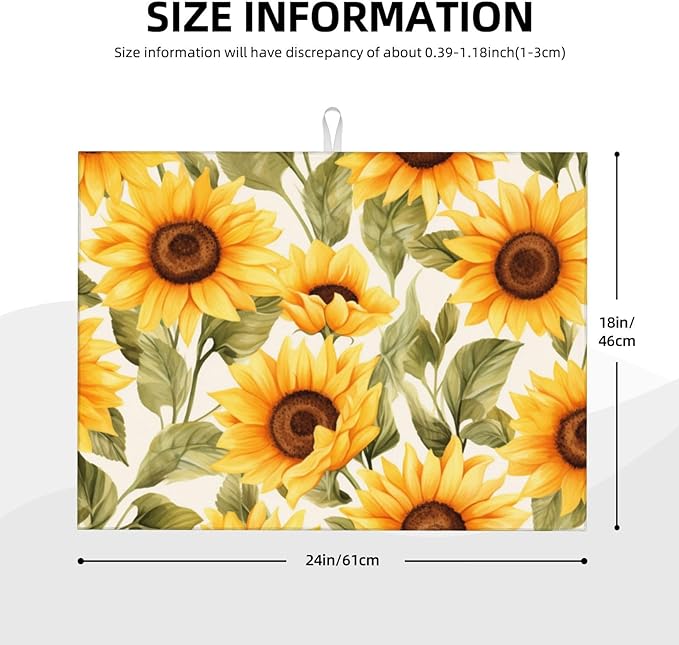 Yellow Sunflower Dish Drying Mat - Reversible Microfiber Design - Absorbent And Versatile Kitchen Essential White - Image 3