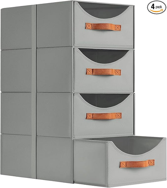 Homsorout Large Closet Organizers - Closet Storage Drawers for Clothes, Fabric Sotrage Bins with Handle, Collapsible Organizer Bins for Bedroom, Living Room, 4 Pack, Gray