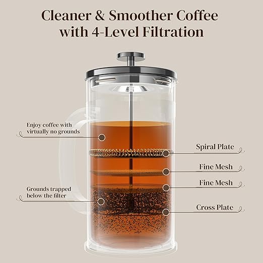 Veken French Press Coffee Maker 34oz, No Plastic Touching Cafe,Thickened Glass Stainless Steel Brewer, Cold Brew Cafetera Tea pot for Kitchen Travel Camping, Gifts, Decor, Bar Accessories, Dark Pewter - Image 7