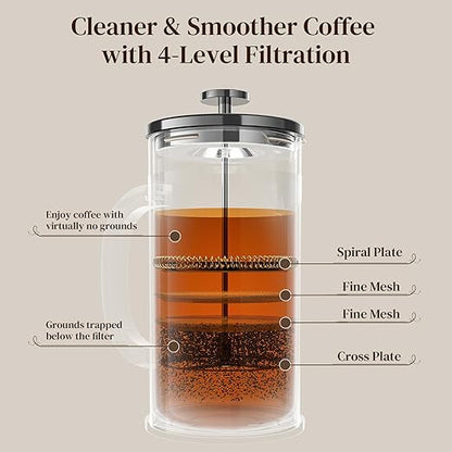 Veken French Press Coffee Maker 34oz, No Plastic Touching Cafe,Thickened Glass Stainless Steel Brewer, Cold Brew Cafetera Tea pot for Kitchen Travel Camping, Gifts, Decor, Bar Accessories, Dark Pewter - Image 7