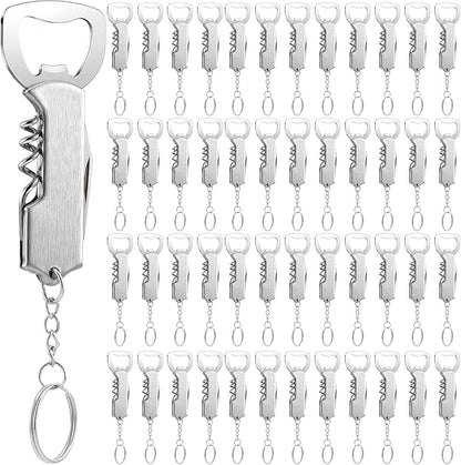 Ziliny 48 Pcs Bottle Opener Keychain Bulk Wine Bottle Beer Opener Keychain 3.27" Stainless Steel Corkscrew Waiter Corkscrew Wine Keyring Gifts for Christmas Bar Party Wedding Home (Silver)