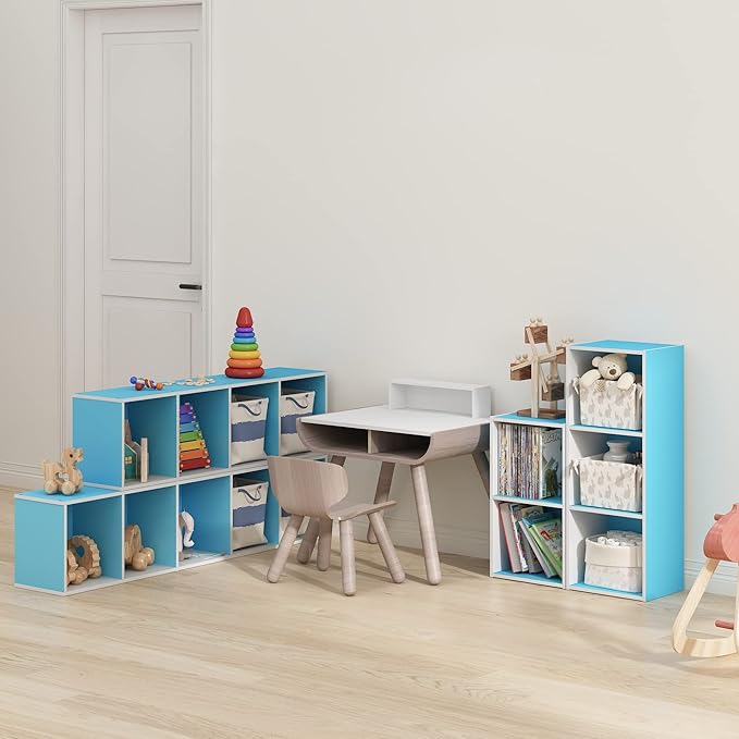 Furinno PASIR Book Shelf, 4-Tier Modern Bookshelf, Open Shelves Bookcase 9 x 12 x 42, Easy Assembly, for Living Room, Bedroom, Home Office, Light Blue/White - Image 2