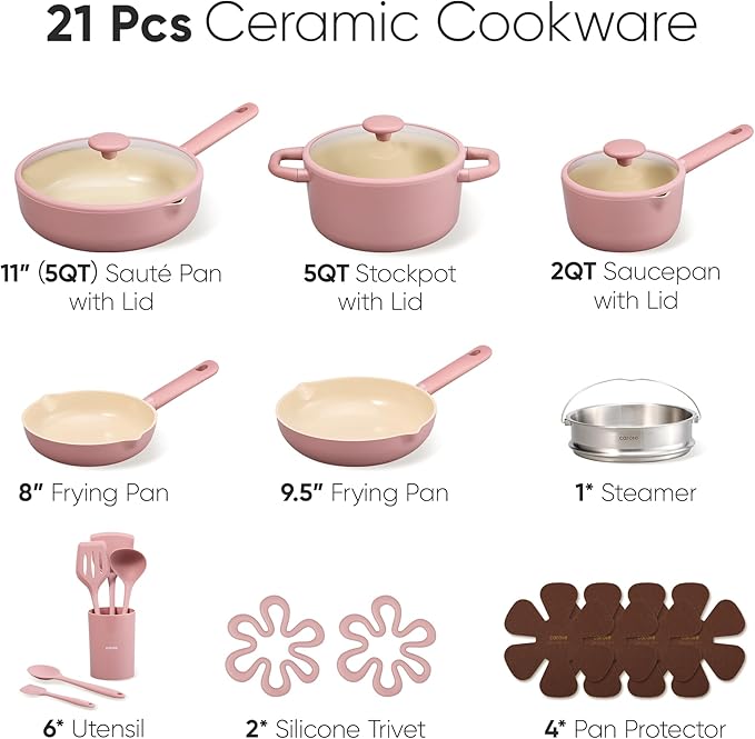 CAROTE 21pcs Cookware Set Nonstick Pots and Pans Set, Ceramic Cookware Set Induction Cookware, Non toxic Healthy Non Stick Kitchen Cooking Set, PFAS PTFE Free - Image 2