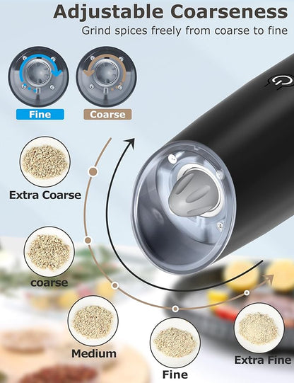 innhom Gravity Electric Salt and Pepper Grinder Set Salt Grinder Pepper Mill Automatic Salt and Pepper Grinder Set with Adjustable Coarseness USB Rechargable, 2 Pack