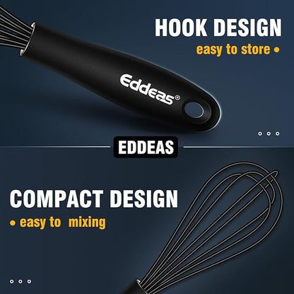 Eddeas Mini Silicone Whisk, Small Silicone Whisk 7+9in, BPA free Non Scratch Coated Protect your Ceramic Pots and Pan.Perfect for Whisking, Beating, Mixing.Black - Image 8