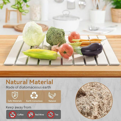 Large Stone Dish Drying Mat for Kitchen Counter,23.6''x15.3'' Foldable Quick Dry Stone Kitchen Mat,Eco-Friendly,Absorbent Diatomaceous Earth Mats for Dishes Bottles Cups Bathroom Any Countertop-White - Image 5