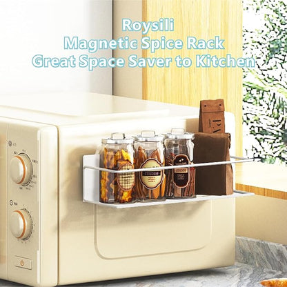 Magnetic Spice Rack for Refrigerator Magnetic Fridge Shelf for Kitchen Spice Organizer Magnetic Shelf for Fridge Space Saving White 2 Pack with Magnetic Paper Towel Holder - Image 5