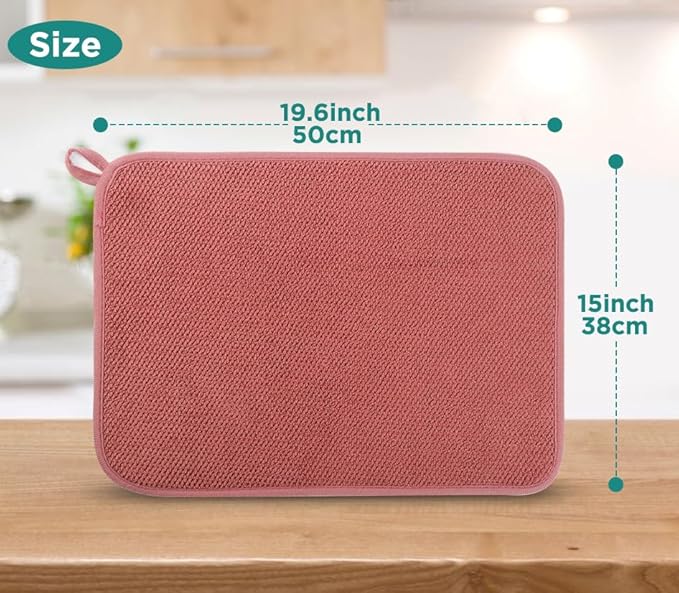 GeeRic Microfiber Dish Drying Mat, Super Absorbent Kitchen Dish Drying Pad, Reversible for Countertop, 15*20 inch Red - Image 2