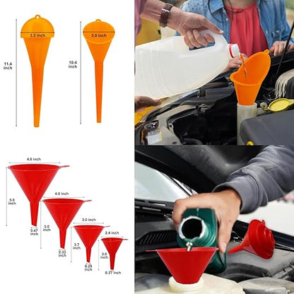 Funnels for Automotive Use Set of 10, Plastic Oil Funnel Set for Gasoline and Coolant, Fuel Funnel with Flexible Hose for Car, Large Funnels for Gas Transfer - Image 3