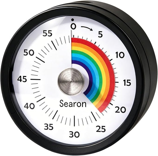 Searon Quiet Visual Timer with Magnet, Countdown Timer with Rainbow Disk and LED Alert, Easy Time Management for Home, Office, Kitchen & Study Desk (Black)