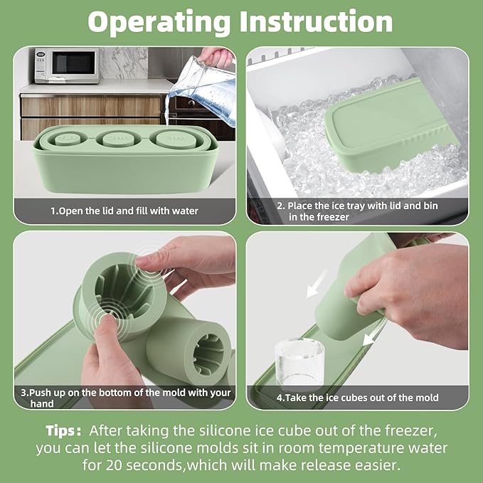 Tcamp Ice Mold for Stanley Cup 30-40 oz Tumbler Cup Ice Mold, Silicone Ice Cube Tray With Lid and Bin for Chilling Cocktails, Whiskey, Drinks, Coffee, Easy Fill and Release Ice Maker (Green)