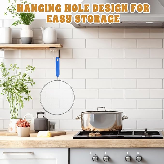 1PCS Splatter Screen for Frying Pan, 8Inch Stainless Steel Splatter Guard for Frying Pan Cooking Pots Food Strainer and Universal Cookware for Cooking, Kitchen Splash Guard No Oil Mess, No Burns(Blue) - Image 7