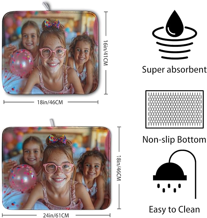 Customized Personalized Image Dish Drying Mat for Dishes 18x24 inch,Custom Any Photo or Text Drying Mat Large Microfiber Dish Drainer Mat Super Absorbent Dish Rack Pad for Coffee Bar Sinks - Image 2
