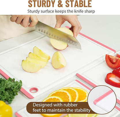Kikcoin Plastic Cutting Boards for Kitchen, 3-Piece Large Cutting Board Set Dishwasher Safe Chopping Boards with Non-slip Feet and Juice Grooves, Pink - Image 6