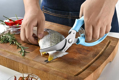 Heavy Duty Poultry Shears - Kitchen Scissors for Cutting Chicken, Poultry, Game, Meat - Chopping Vegetable - Spring Loaded - Blue