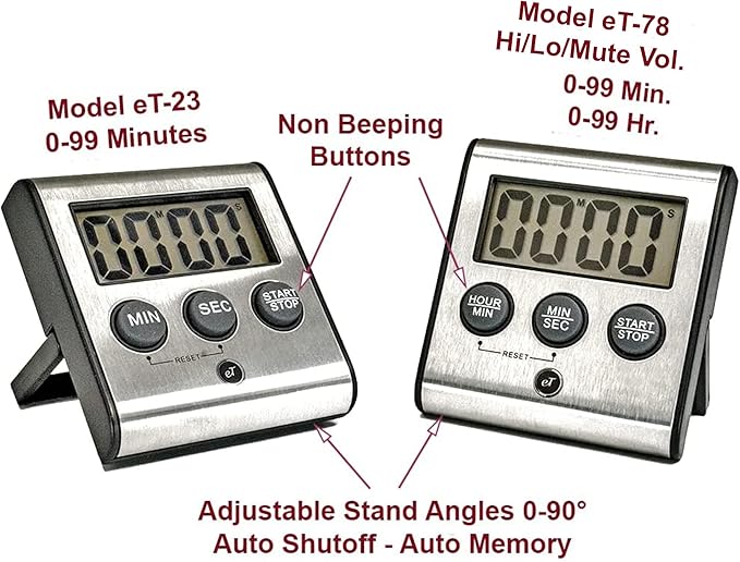 Elegant Digital Kitchen Timer - Stainless Steel Model eT-23, Super Strong Magnetic Back, Loud Alarm, Large Display, Auto Memory, Auto Shut-Off by eTradewinds - Image 4