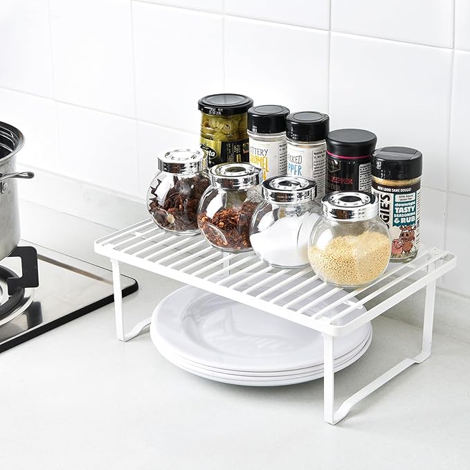 Amazon Basics Space-Saving Stackable Metal Kitchen Cabinet Organizer Shelves for Dishes, Pantry Organization, 12.5" L x 8" D x 4.5" H, Set of 2, White - Image 2