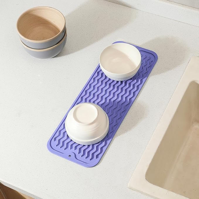MicoYang Silicone Dish Drying Mat for Multiple Usage,Easy clean,Eco-friendly,Heat-resistant Silicone Mat for Kitchen Counter,Sink,Bar,Bottle,or Cup Light Purple M 17 inches x 6 inches - Image 8