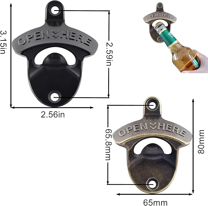 Bottle Opener Wall Mounted, Rustic Mountable Beer Opener Bronze for Bar Backyard Kitchen (4 PCS)