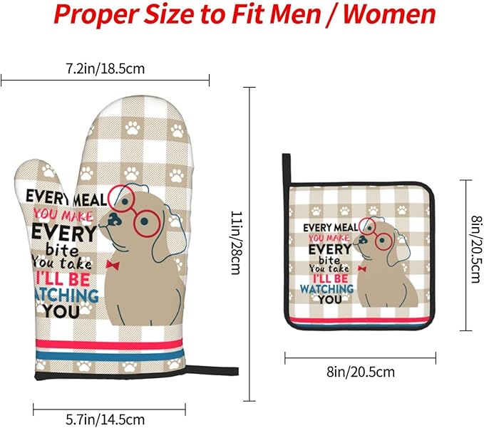 Funny Dog Oven Mitts and Pot Holders Sets of 3 Heat Resistant Hot Pads Cute Oven Gloves for Cooking Grilling Baking Kitchen Decor, Kitchen Gifts for Cooks Baker Cooking Lover Women - Image 4