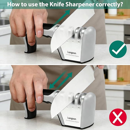Longzon 5-in-1 Knife Sharpener 4 Stage with Cut-Resistant Glove, Quickly Sharpens & Restores Dull Blades, Easy & Safe for Home Kitchen Use, Fits Most Knives and Scissors, Black+Silver - Image 4