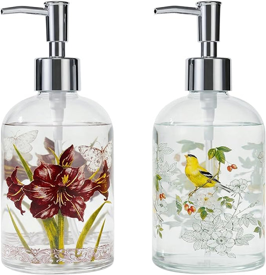 17oz Glass Soap and Lotion Dispenser Bottle with Rust Proof Plastic Pump Refillable Liquid Pump Bottle Great for Kitchen, Bath, Bathroom Accessories, Countertop, Set of 2