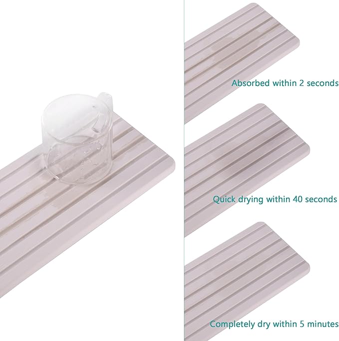 NiuYichee 2 PCS Water Absorbent diatomite Coasters, 10.2" x 4" Water Absorbing Stone Tray for Sink, Stone Drying mat for Kitchen Counter, Stone soap Tray Used for Hand Soaps & toiletries & Plants - Image 5