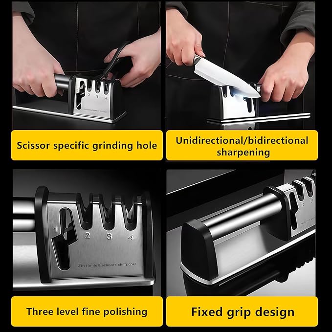 Knife Sharpeners, 4 in 1 Professional Chef's Kitchen Knife Accessories, Kitchen Blade & Scissors Sharpening Tool, Versatile Manual Knife Sharpener, Easy to Use, for Kitchen Knife - Image 3