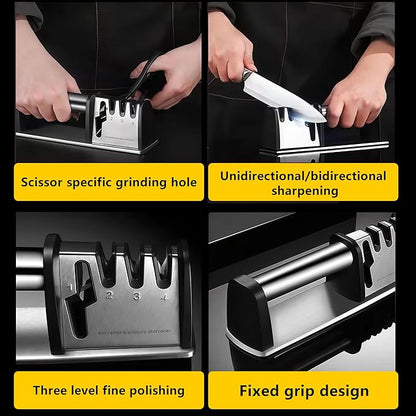 Knife Sharpeners, 4 in 1 Professional Chef's Kitchen Knife Accessories, Kitchen Blade & Scissors Sharpening Tool, Versatile Manual Knife Sharpener, Easy to Use, for Kitchen Knife - Image 3