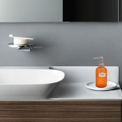 16 oz Diamond Pattern Glass Soap Dispenser, Kitchen and Bathroom Refillable Soap Dispenser with Rust Resistant Stainless Steel Pump for Hand Soap, Lotion Glass Liquid Dispenser - Image 2