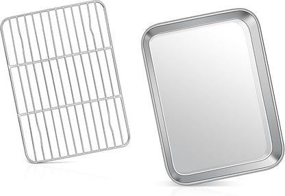 9 Inch Baking Sheet Pan with Rack Set, Joyfair Stainless Steel Toaster Oven Pans Tray & Cooling Racks for Cookie/Jelly Roll/Bacon/Meat, Commercial Metal & Rust-free, Dishwasher Safe by Joyfair